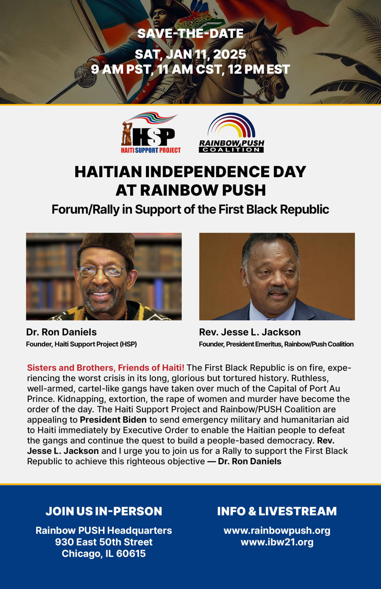 Savethedate Jan 11, 2025 — Haitian Independence Day at Rainbow Push